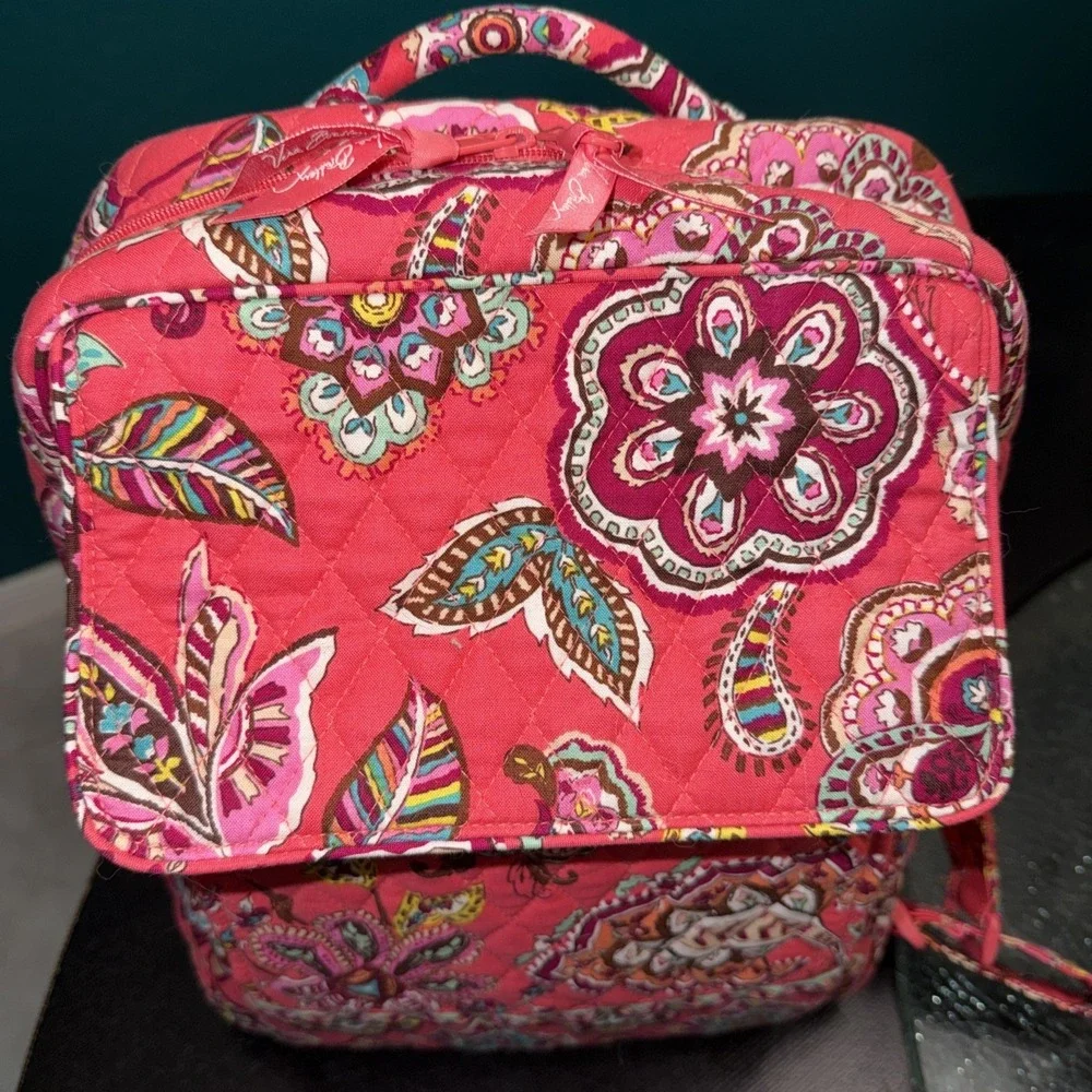 Vera Bradley Call Me Coral Quilted Back Pack Purse 6 Pockets School Bag 12